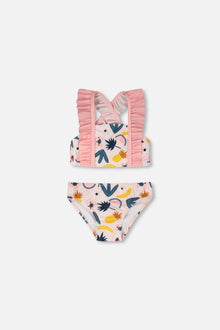 Maillot de bain deux pièces rose imprimé fruits