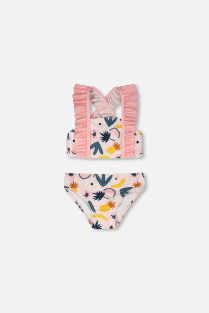 Maillot de bain deux pièces rose imprimé fruits