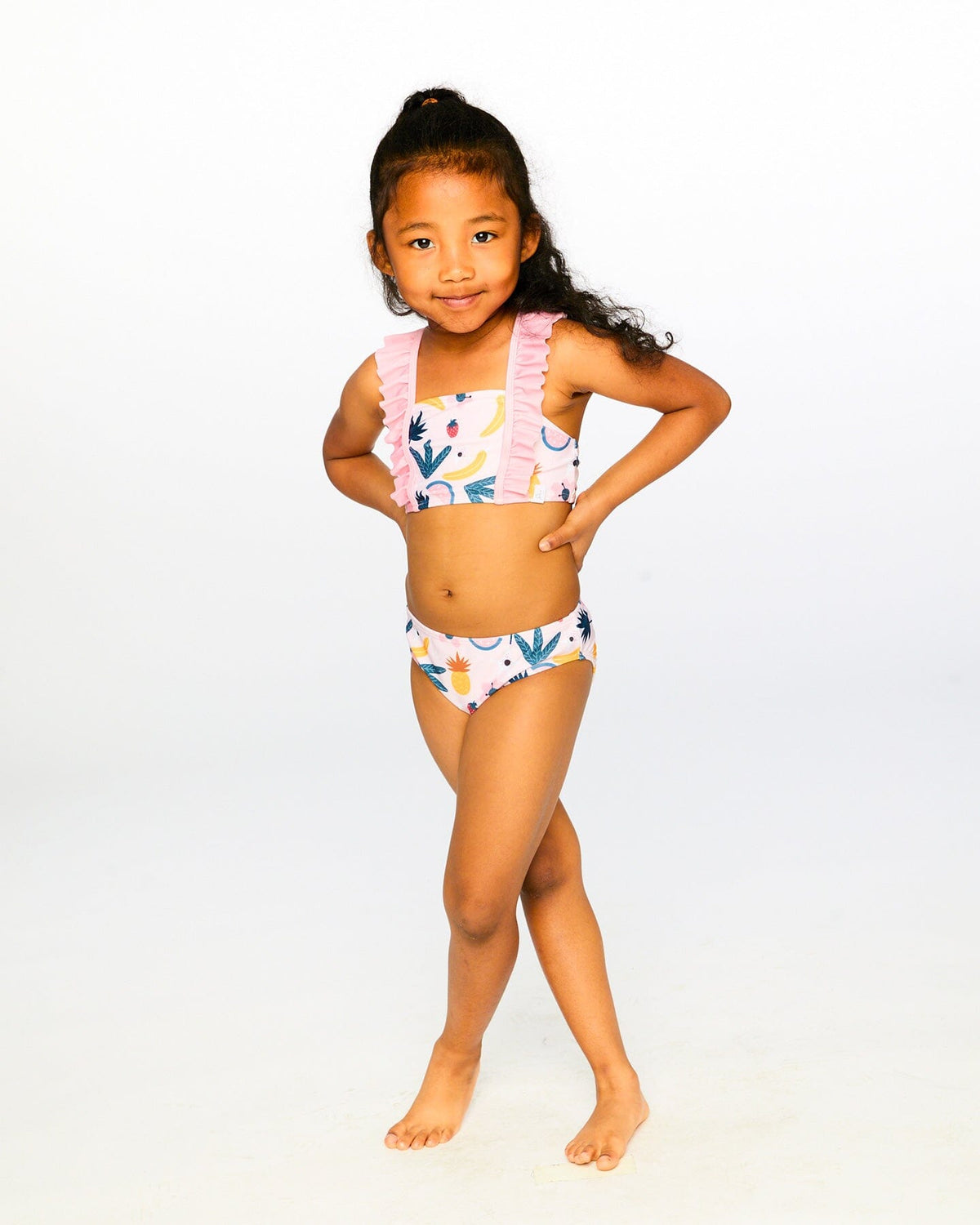 Maillot de bain deux pièces rose imprimé fruits