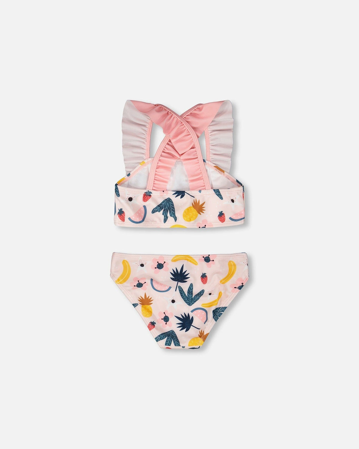 Maillot de bain deux pièces rose imprimé fruits