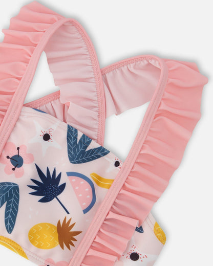 Maillot de bain deux pièces rose imprimé fruits