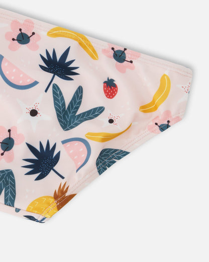 Maillot de bain deux pièces rose imprimé fruits