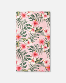 Serviette de plage motif hibiscus rose