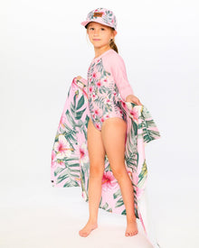 Serviette de plage motif hibiscus rose