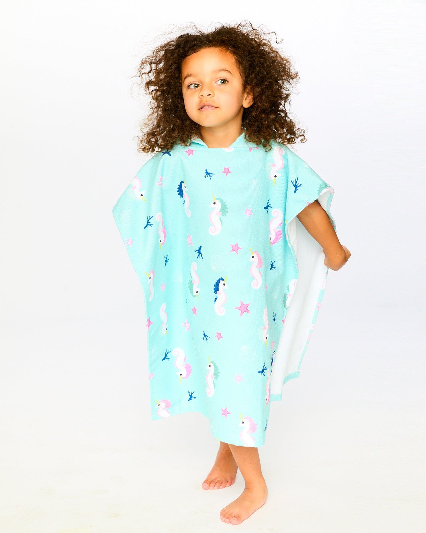 Serviette de plage à capuche, imprimé hippocampe bleu