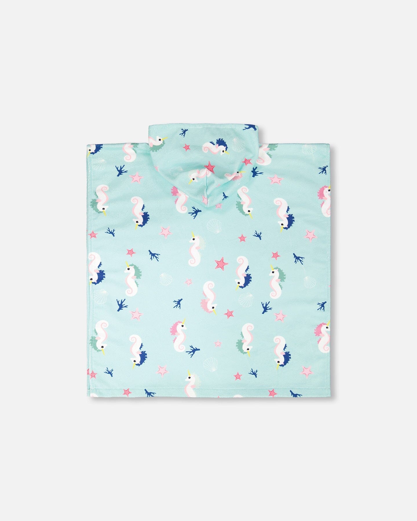 Serviette de plage à capuche, imprimé hippocampe bleu