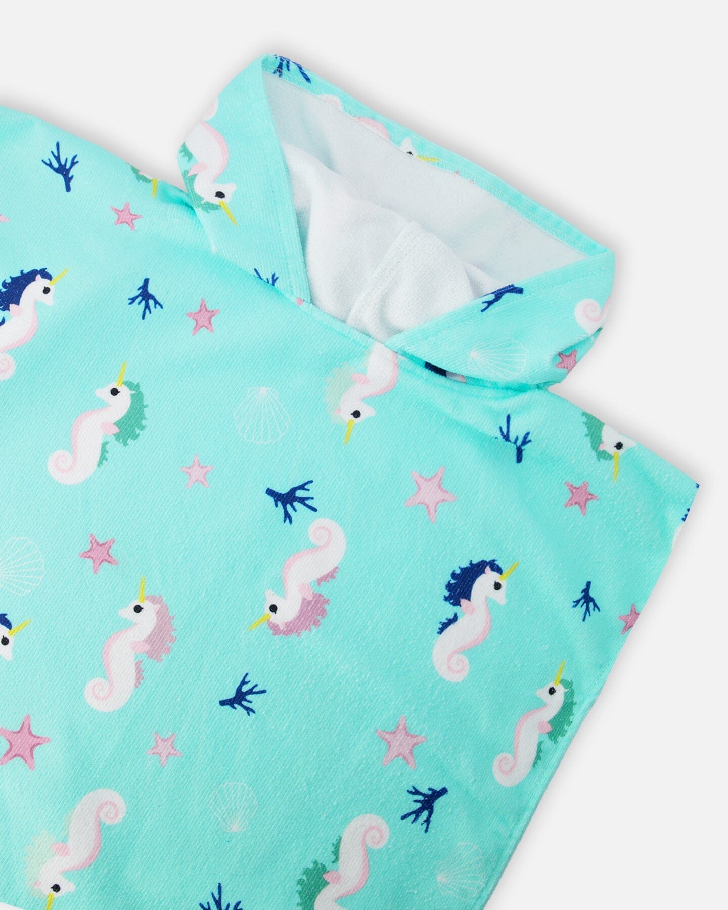 Serviette de plage à capuche, imprimé hippocampe bleu