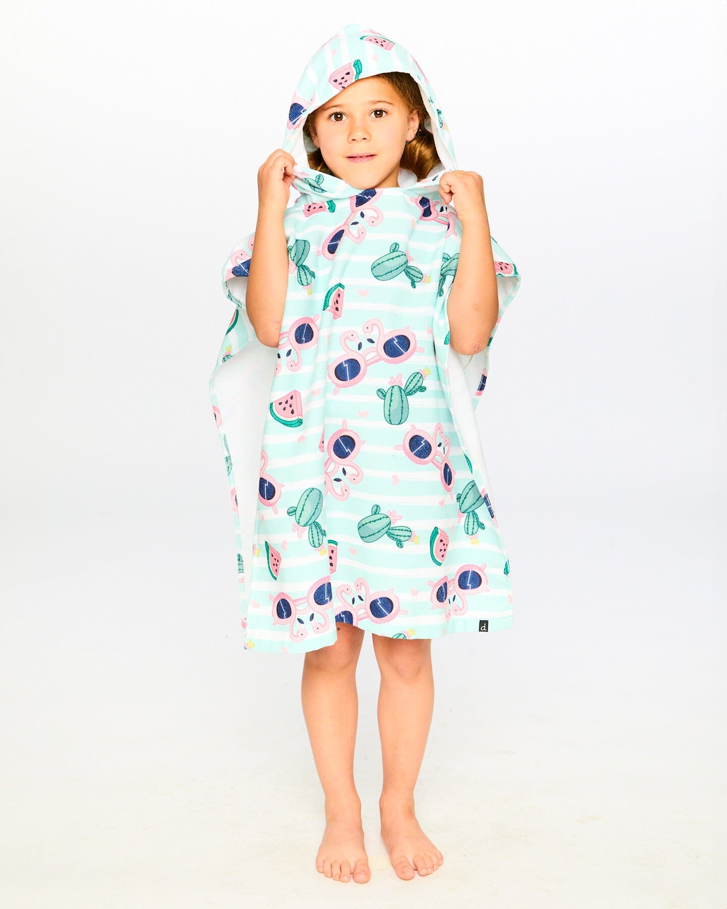 Serviette de Plage à Capuche Imprimé Flamant Rose et Cactus Bleus