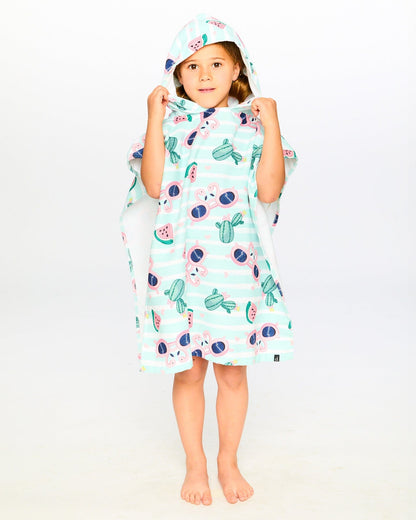 Serviette de Plage à Capuche Imprimé Flamant Rose et Cactus Bleus