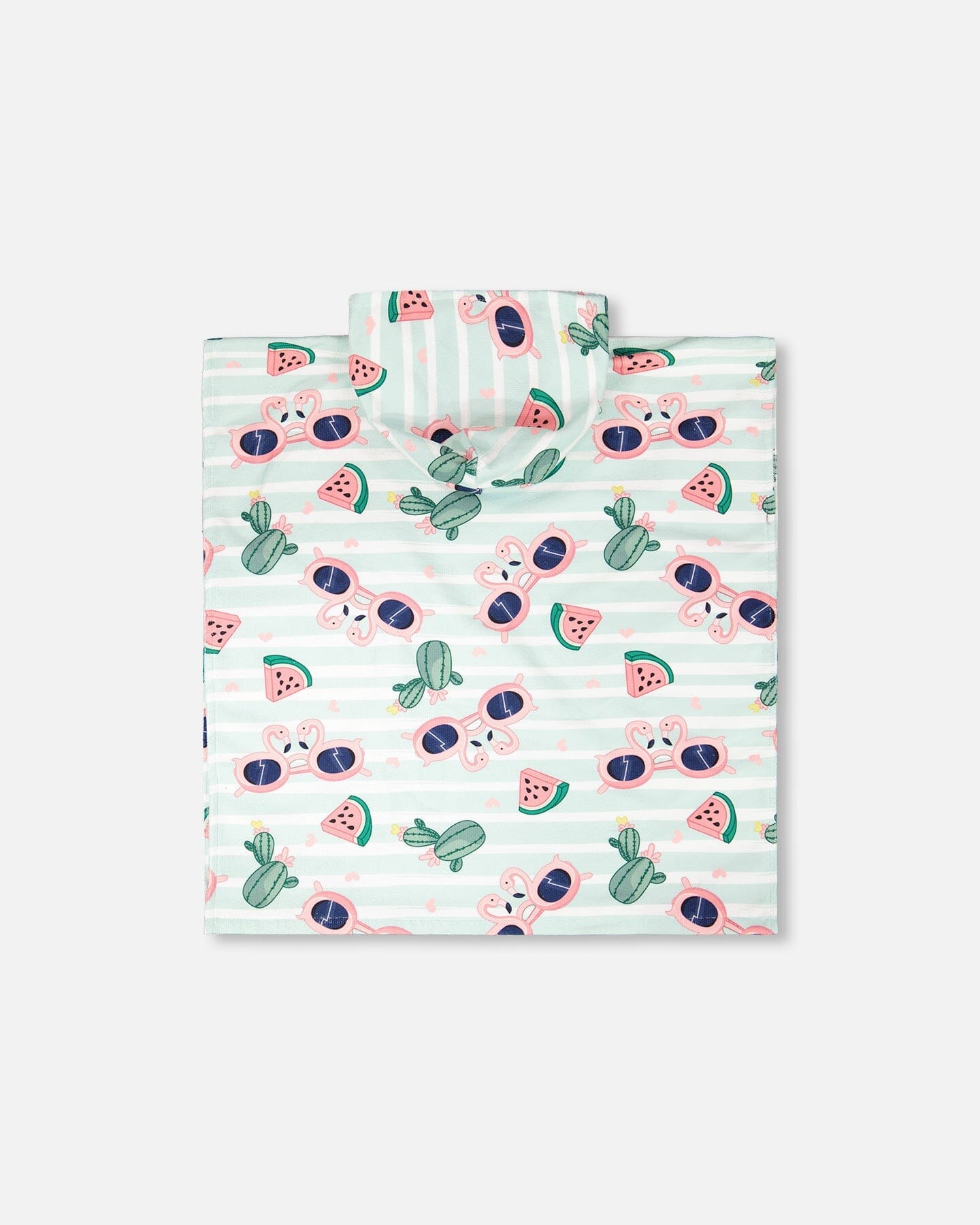 Serviette de Plage à Capuche Imprimé Flamant Rose et Cactus Bleus