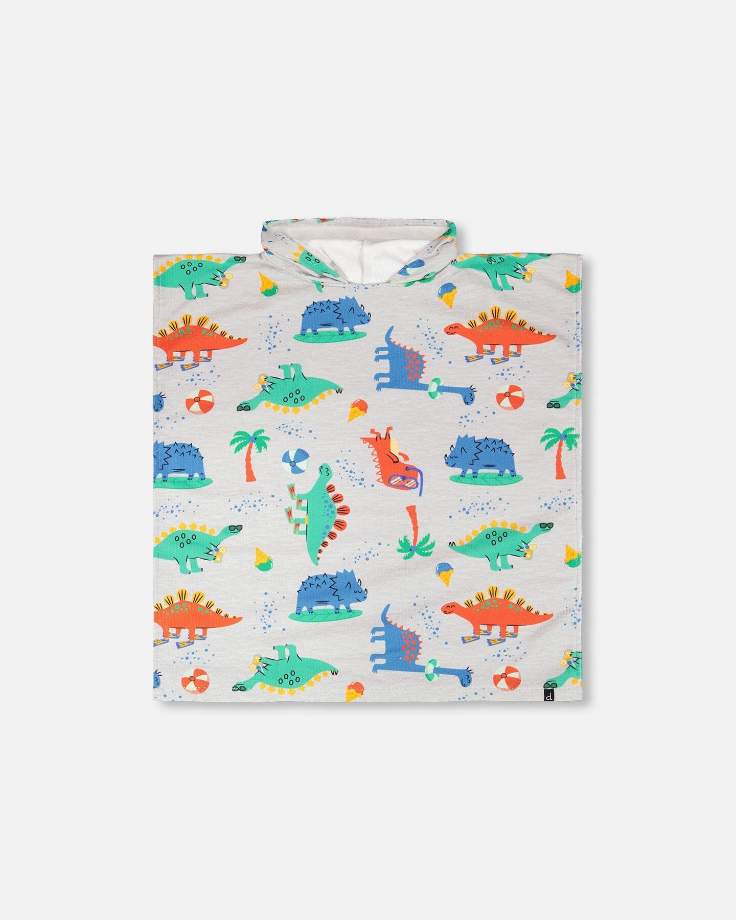 Serviette de Plage à Capuche Imprimé Dinosaure Bébé Gris