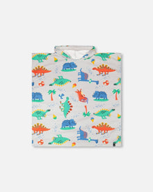 Serviette de Plage à Capuche Imprimé Dinosaure Bébé Gris
