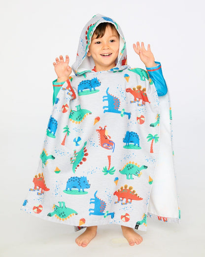 Serviette de Plage à Capuche Imprimé Dinosaure Bébé Gris