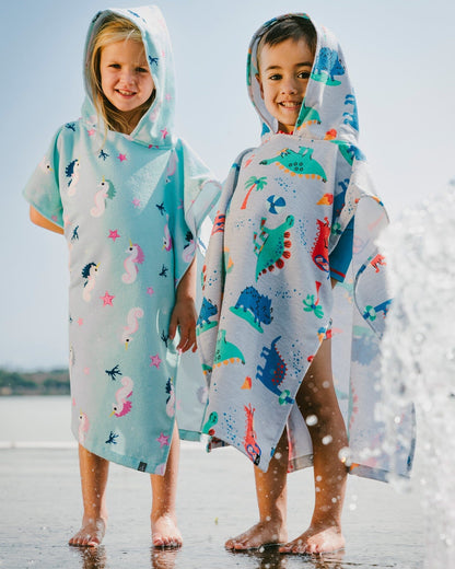Serviette de Plage à Capuche Imprimé Dinosaure Bébé Gris