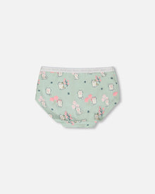 Organic Cotton Boyshort Panty Green Kitten Print