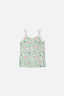 Organic Cotton Tank Underwear Green Kitten Print