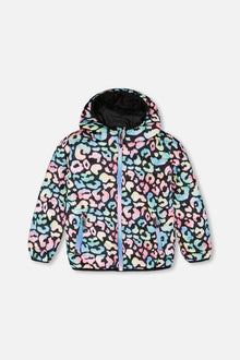 Quilted Mid-Season Jacket Black Animal Print
