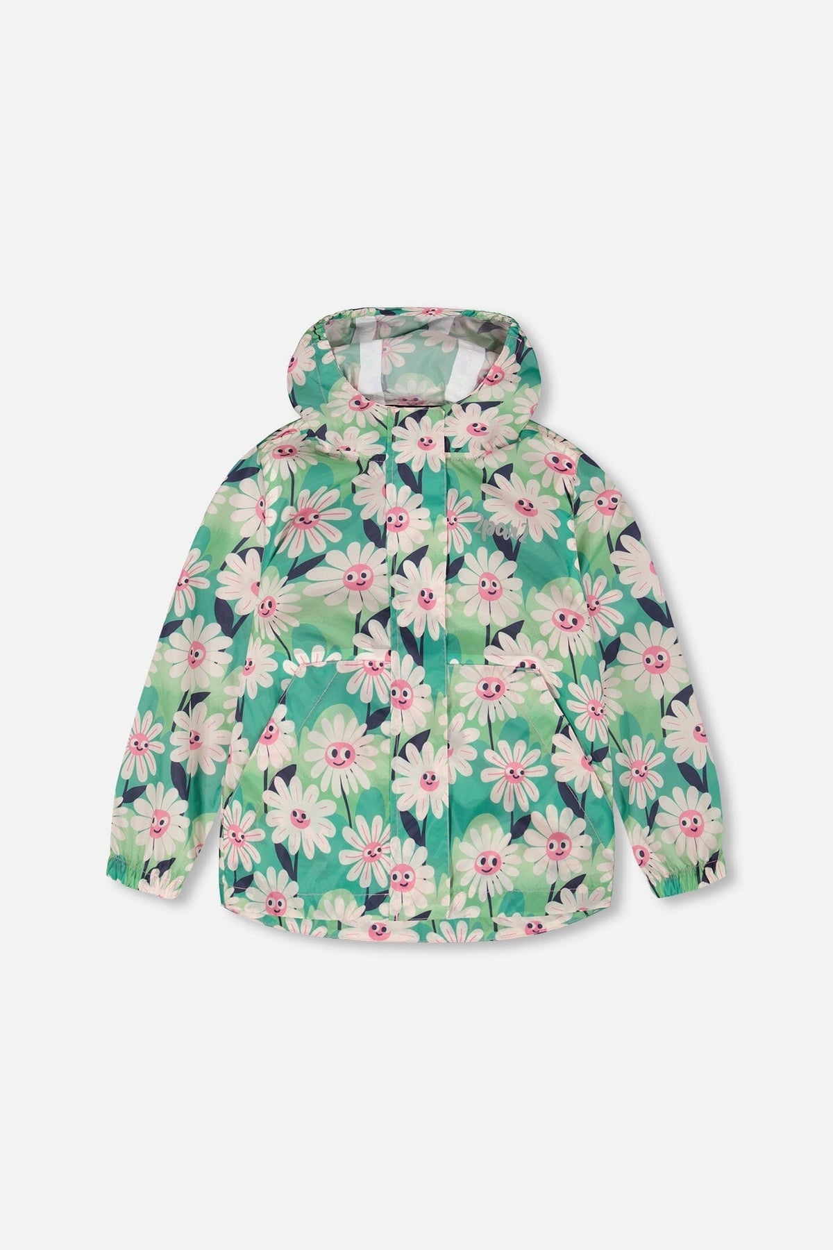 Packable Windbreaker In Polyester Green Smiling Flower Print