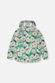 Packable Windbreaker In Polyester Green Smiling Flower Print