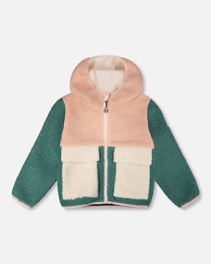 Blouson Sherpa Colorblock Rose Clair
