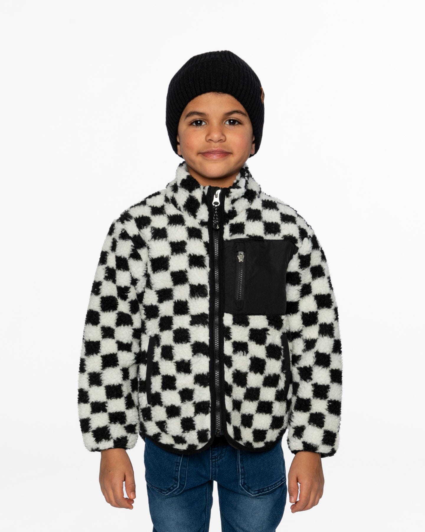 Veste Sherpa Carreaux Noirs