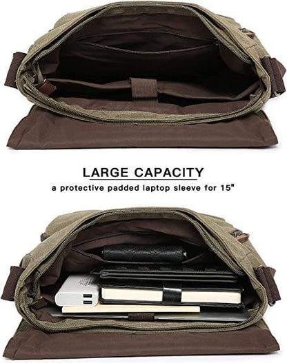 Premium Canvas & Leather Messenger Bag  | Vintage Crossbody Satchel