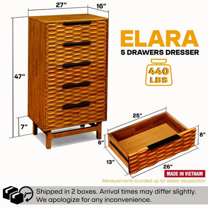 Commode Elara en bois massif à 5 tiroirs
