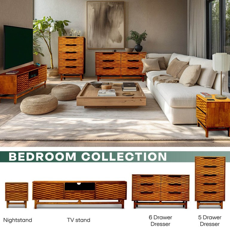 Commode Elara en bois massif à 5 tiroirs
