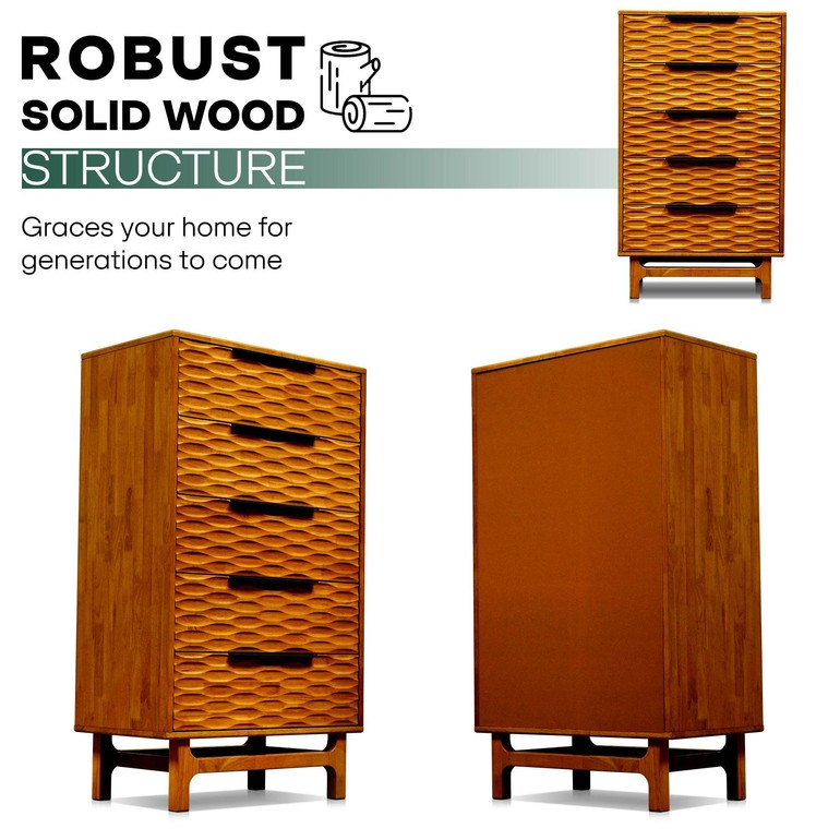 Commode Elara en bois massif à 5 tiroirs