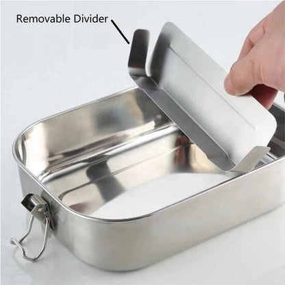 Stainless Steel Bento Lunch Box with Divider – Leakproof Food Storage Container, Reusable Metal Lunch Box for Kids & Adults | 2400 ML