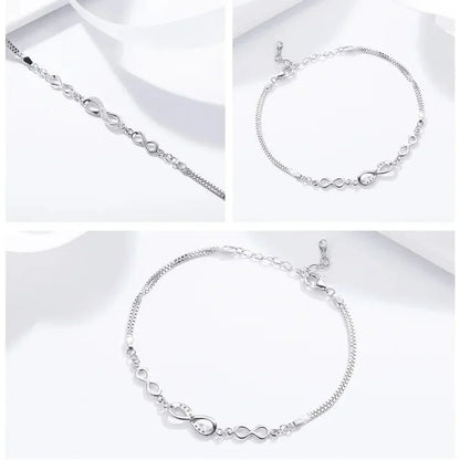 Bracelet infini en argent sterling avec oxydes de zirconium – Ajustable