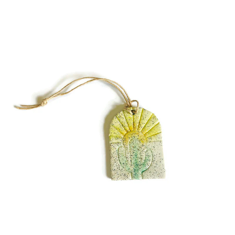 Ornement Lever de soleil et cactus fait main