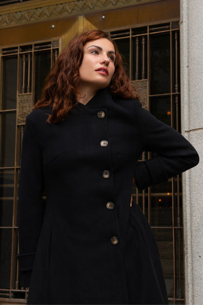 Manteau Évasé Rétro Harper Boutons Latéraux Élégant