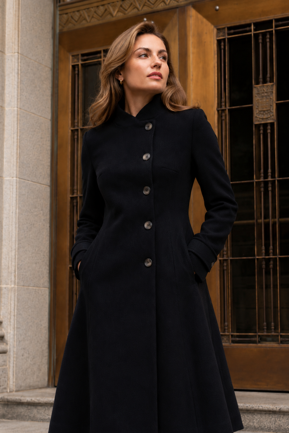 Manteau Évasé Rétro Harper Boutons Latéraux Élégant