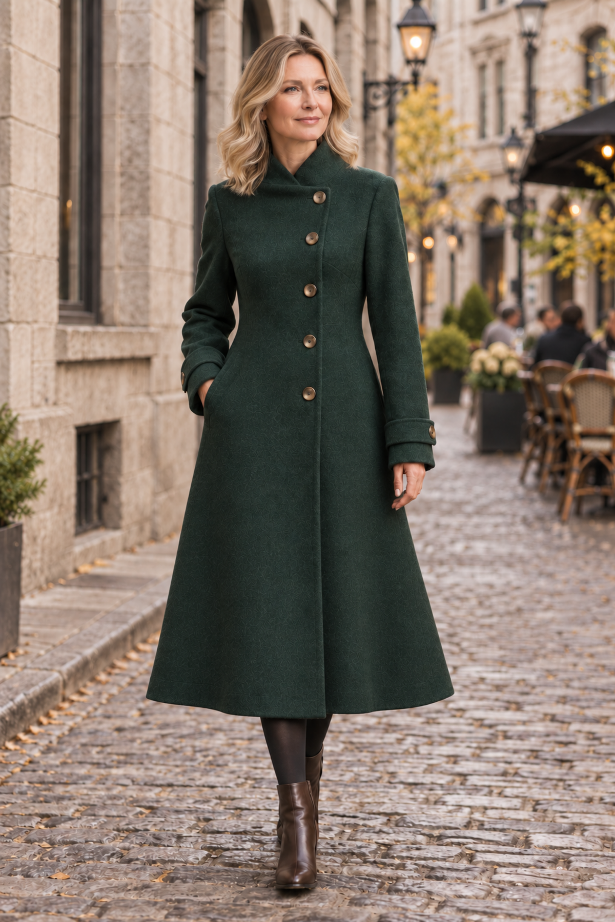 Harper Retro Flared Coat Side Buttons Elegant