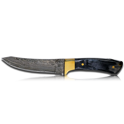 Couteau Hatif Hunter Special - Skinner en acier de Damas de 5 pouces avec étui en cuir