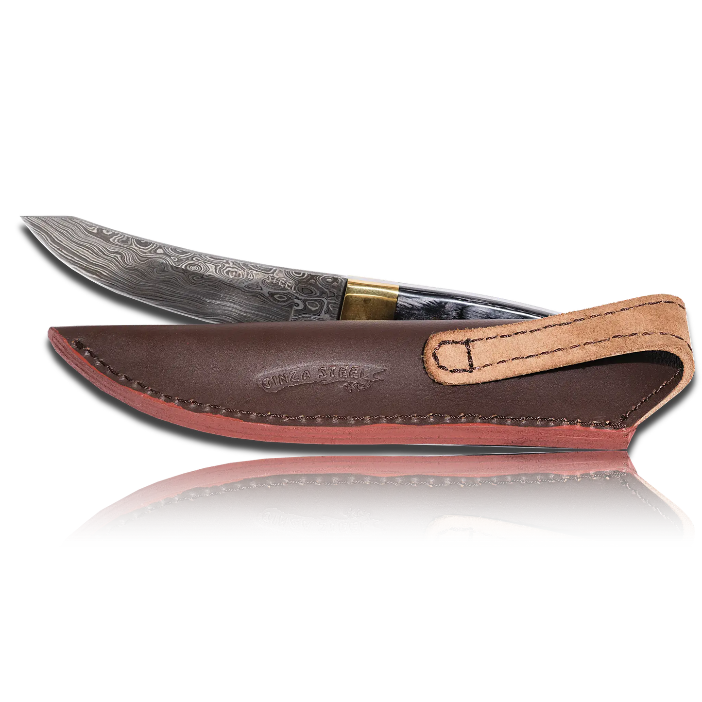 Couteau Hatif Hunter Special - Skinner en acier de Damas de 5 pouces avec étui en cuir