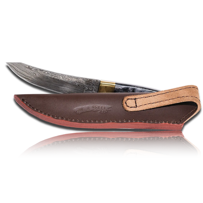 Couteau Hatif Hunter Special - Skinner en acier de Damas de 5 pouces avec étui en cuir