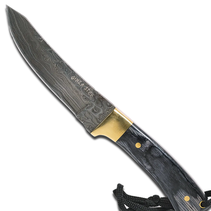 Couteau Hatif Hunter Special - Skinner en acier de Damas de 5 pouces avec étui en cuir