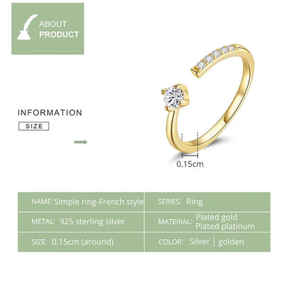 Bague ajustable en argent sterling 925 avec oxyde de zirconium