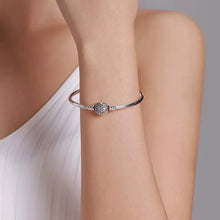 Sterling Silver Snake Chain Bangle Bracelet with CZ Pavé