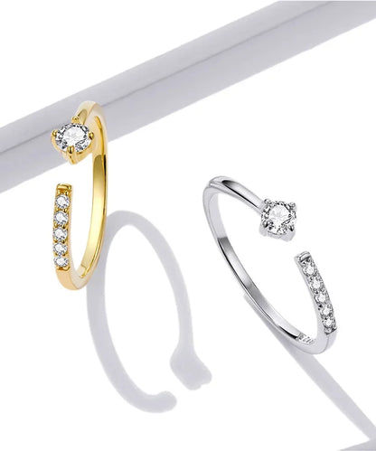 Bague ajustable en argent sterling 925 avec oxyde de zirconium