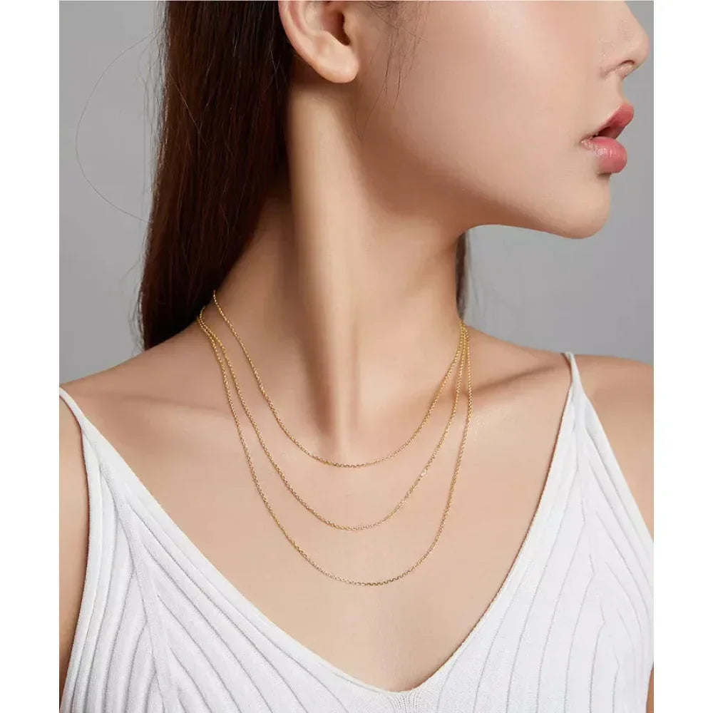 Collier chaîne basique en argent sterling 925 couleur or véritable - Sca016