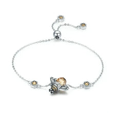 Sterling Silver Dancing Bee Charm Bracelet with CZ
