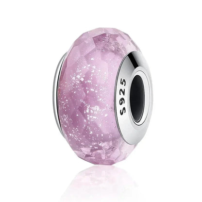 925 Sterling Silver Pink Flower Murano Glass Beads - Diy Bracelet Charms For A Festive Touch (Scz001)