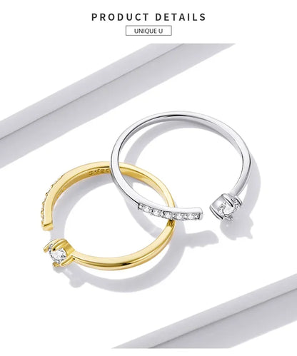 Bague ajustable en argent sterling 925 avec oxyde de zirconium