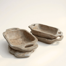 Large old wooden bowl with handles
