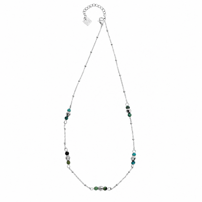 IMANI : Collier Fin en Chaîne Perles Mélangées avec Pierres Naturelles et Métal Or Blanc (ton Argent)
