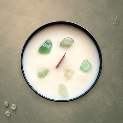 Bougie avec pierres IRÈNE sauge & aventurine