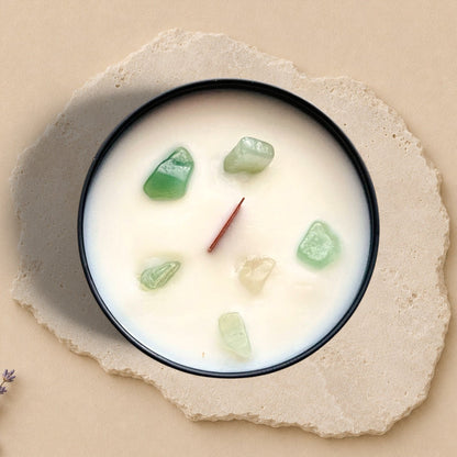 Bougie aux pierres IRÈNE sauge & aventurine
